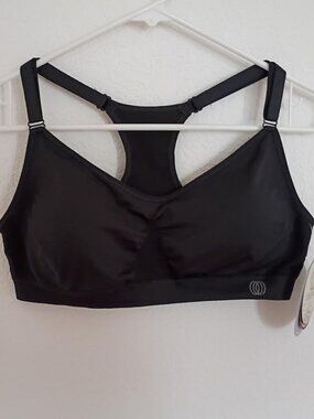 BALANCE COLLECTION WOMEN'S MEDIUM IMPACT SPORTS BRA RACER BACK BLACK SIZE L NWT